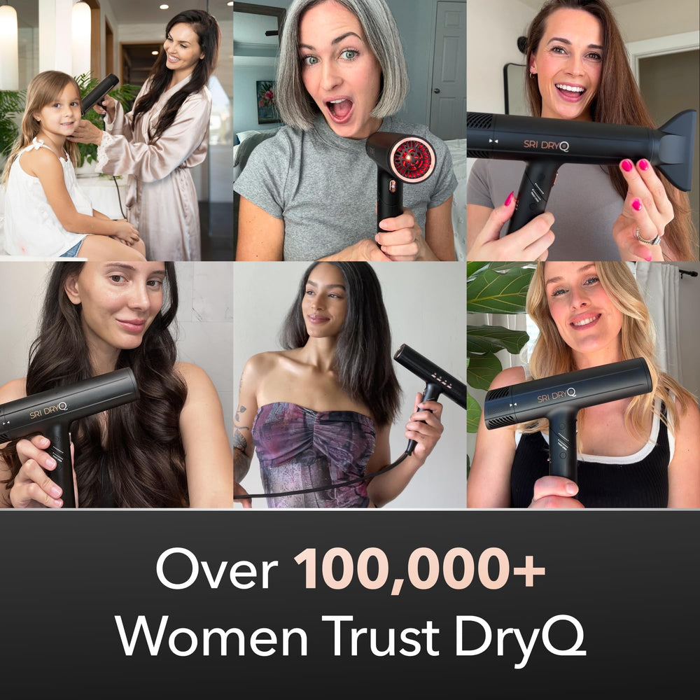 Limited edition magenta DryQ hair dryer color stands out on the vanity