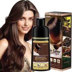 SROLM hair dye shampoo bottle highlighting herbal formula for gray coverage
