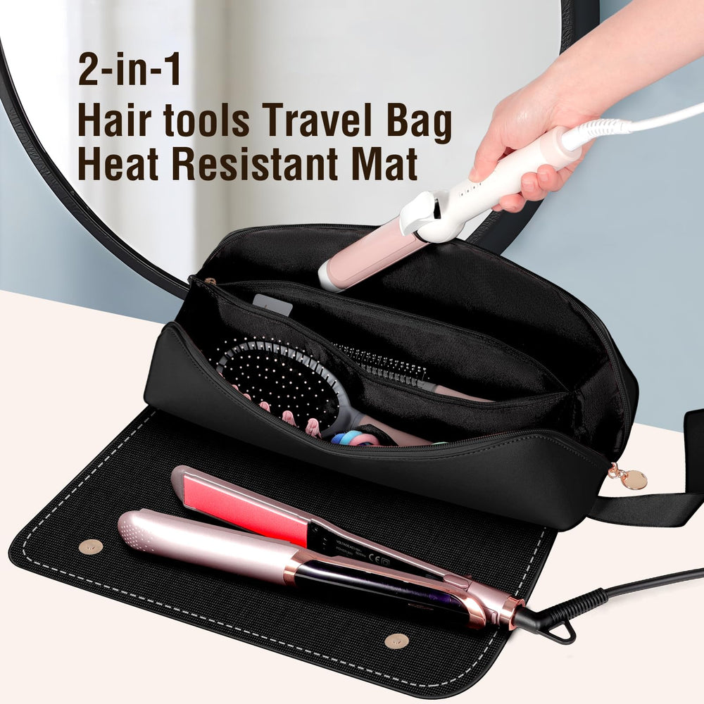 SS Hair Tools Travel Bag heat resistant mat included keeps surfaces protected.