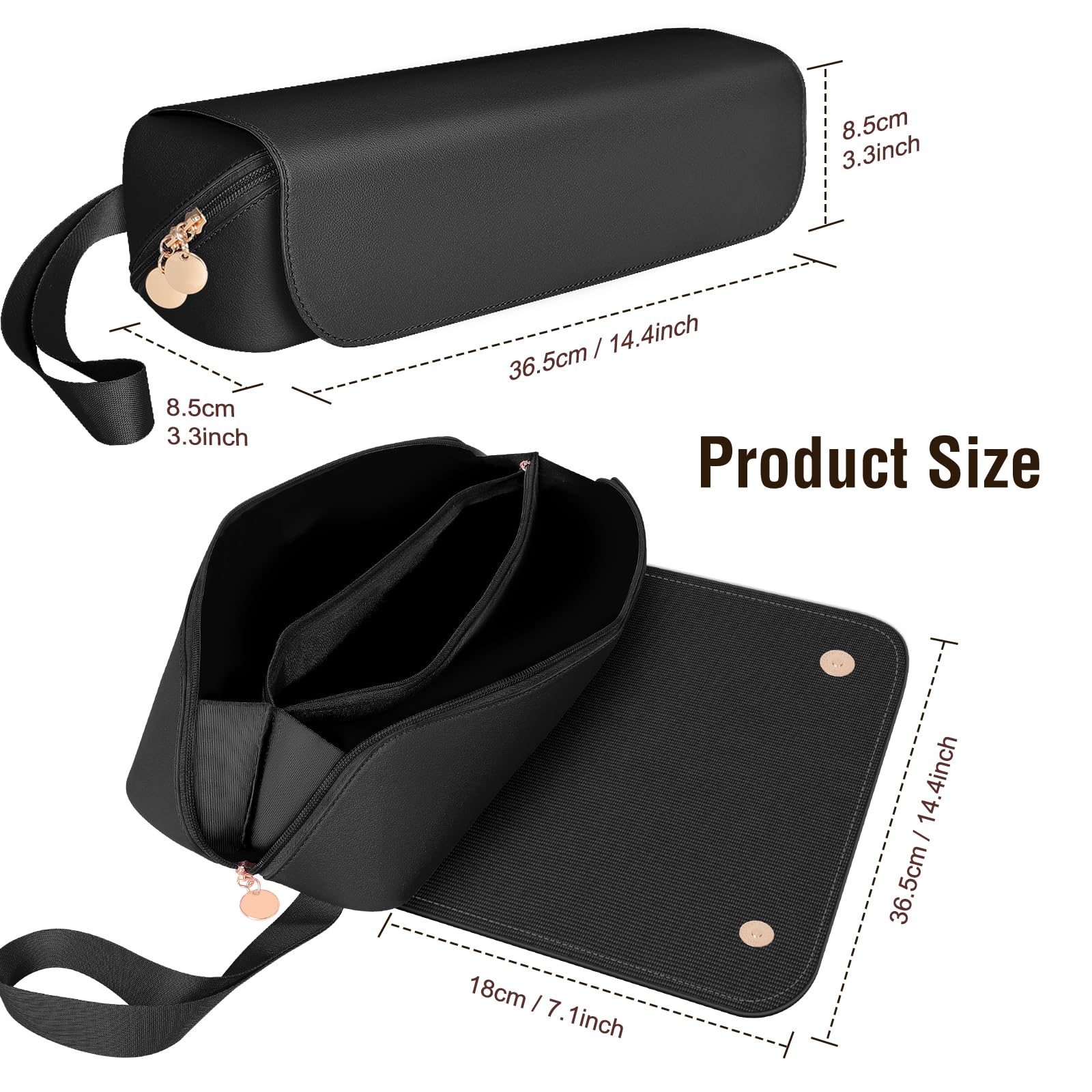 SS Hair Tools Travel Bag leather exterior close-up highlights durable heat resistant material.
