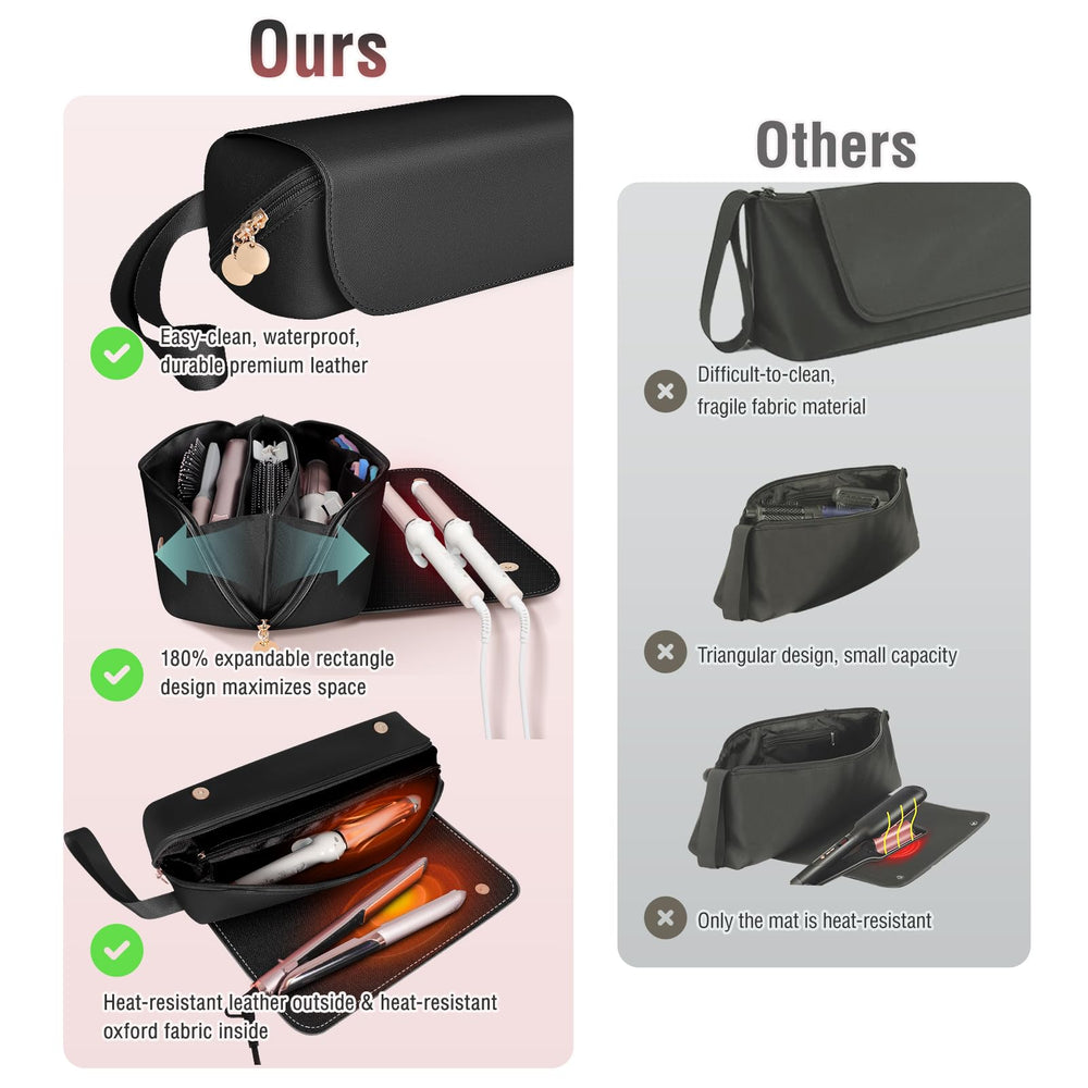 SS Hair Tools Travel Bag waterproof lining supports bathroom use without leather damage.