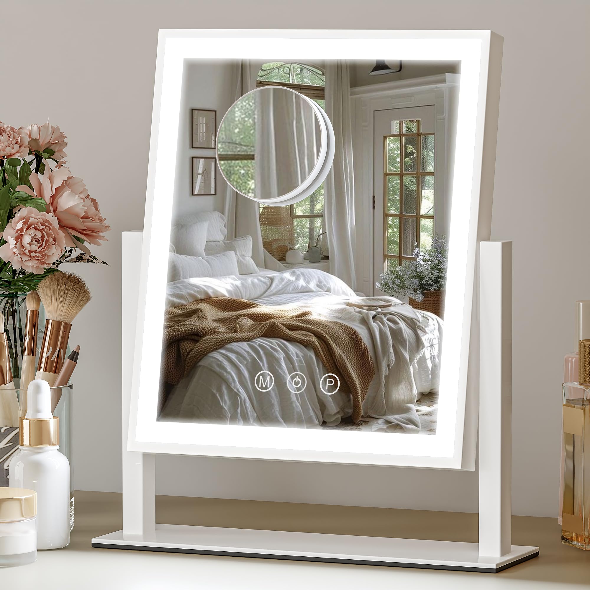 SSTBLEV vanity mirror with lights showing 3-color lighting options for true-tone makeup