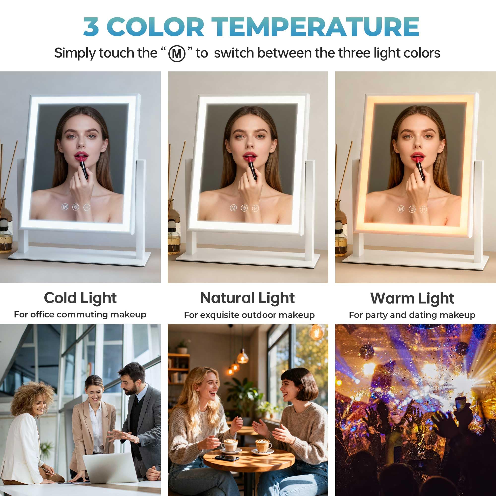 SSTBLEV vanity mirror with lights with smart touch control for quick brightness and color changes