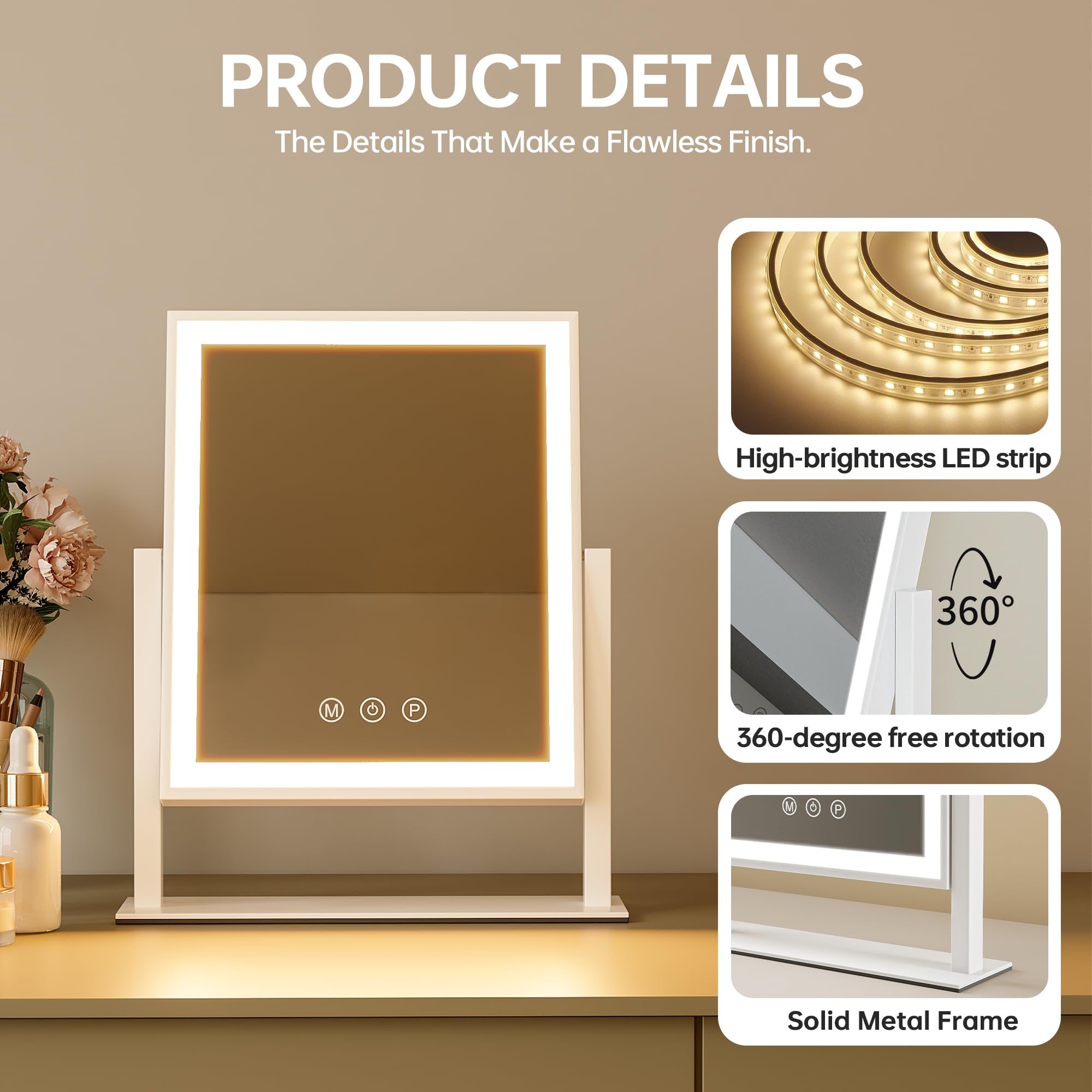 SSTBLEV vanity mirror with lights highlighting USB charging port and easy power access
