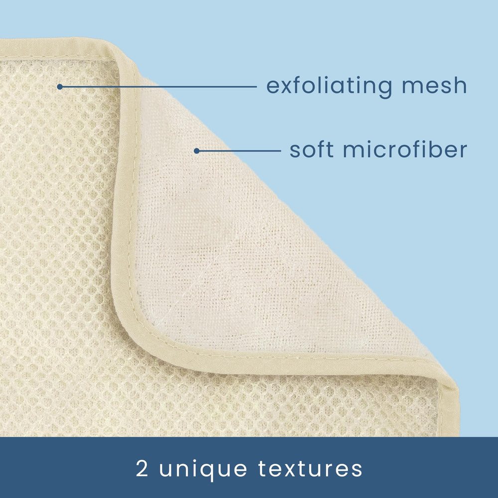 S&T INC Exfoliating Washcloth face-side texture close-up showing gentle cleansing with skincare products.