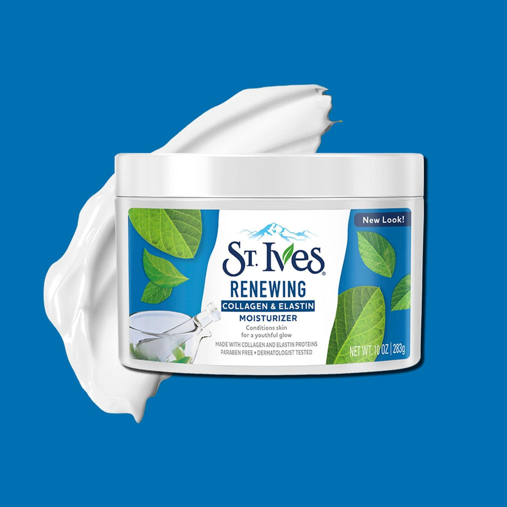 St. Ives applying moisturizer on face shows easy rub-in application.