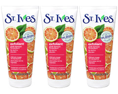 St. Ives Even and Bright pink lemon scrub bottle close-up showing exfoliating texture for brighter skin.
