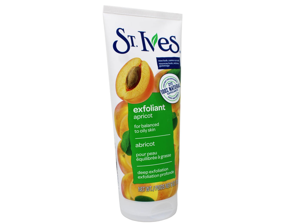 St. Ives Fresh Skin Scrub Apricot texture closeup with micro-beads for smoothing.