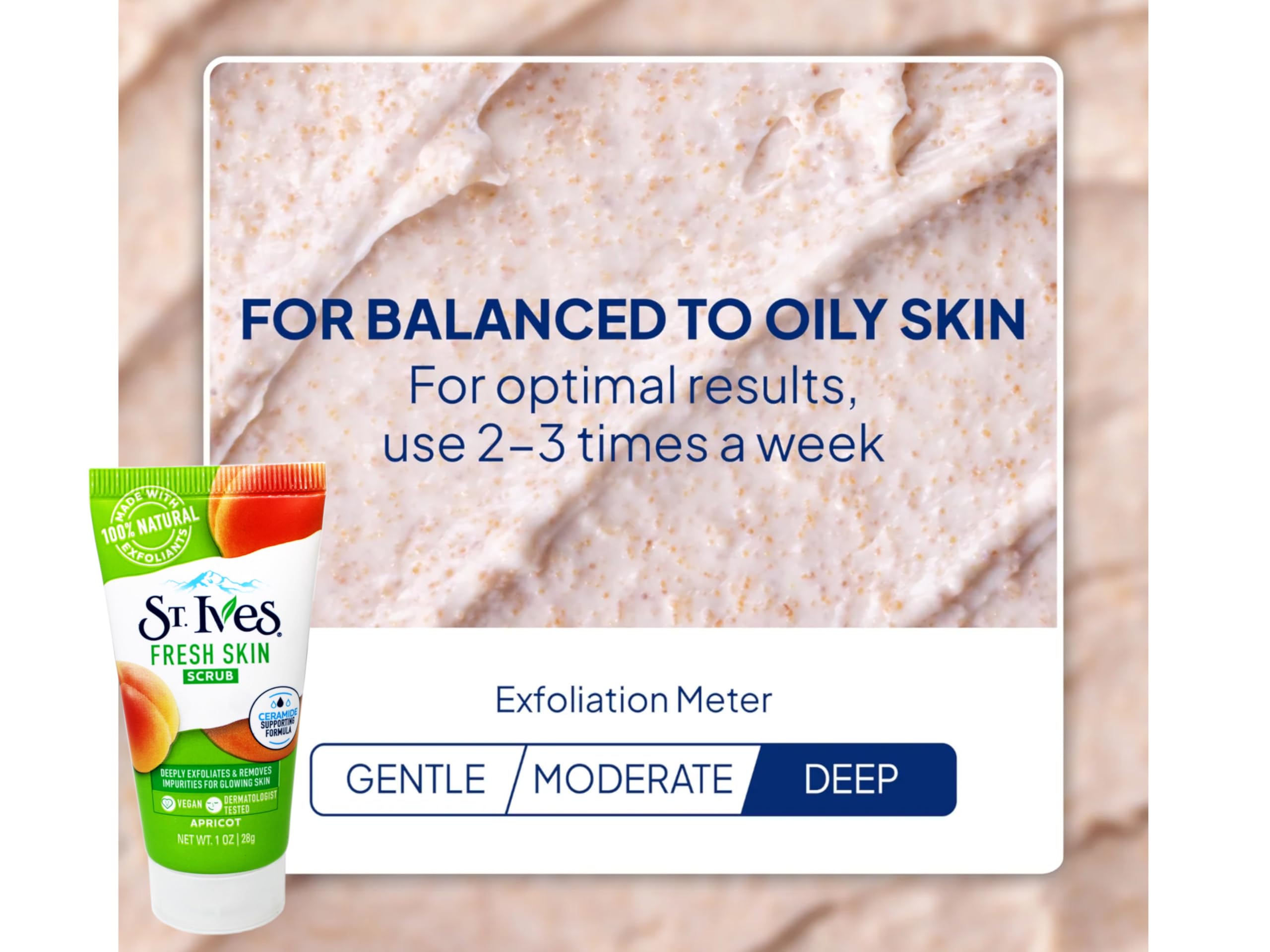 St. Ives Fresh Skin Scrub in-use massage demonstrates visible smoothness