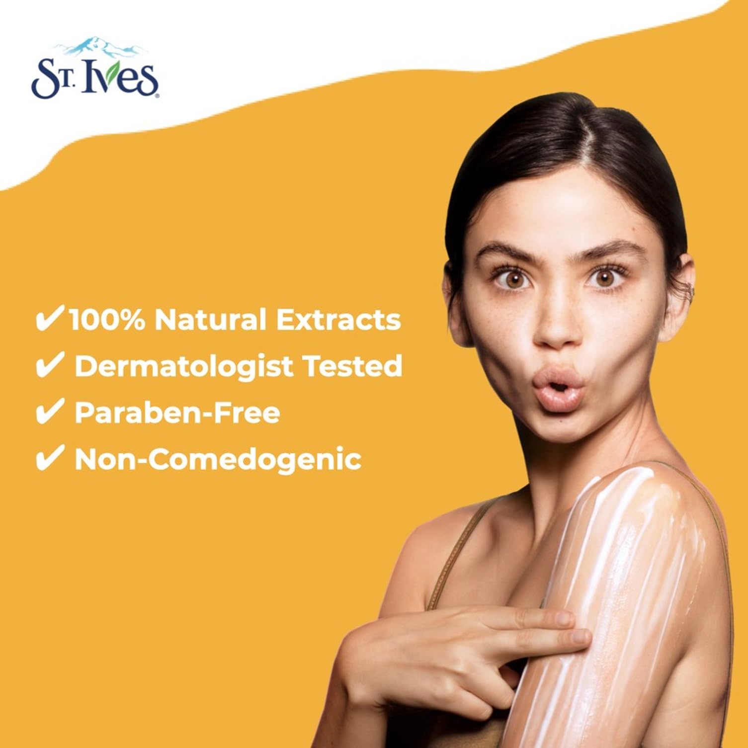 St. Ives lotion pump dispense showing quick absorption for daily care