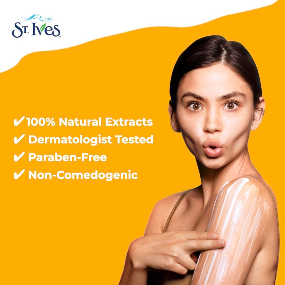 St. Ives lotion pump dispense showing quick absorption for daily care