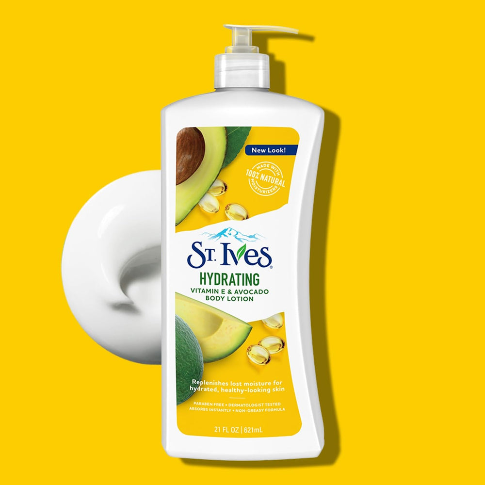 St. Ives lotion texture close-up with creamy, smooth application