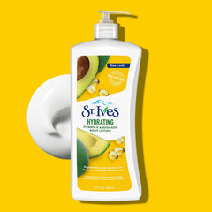 St. Ives lotion texture close-up with creamy, smooth application