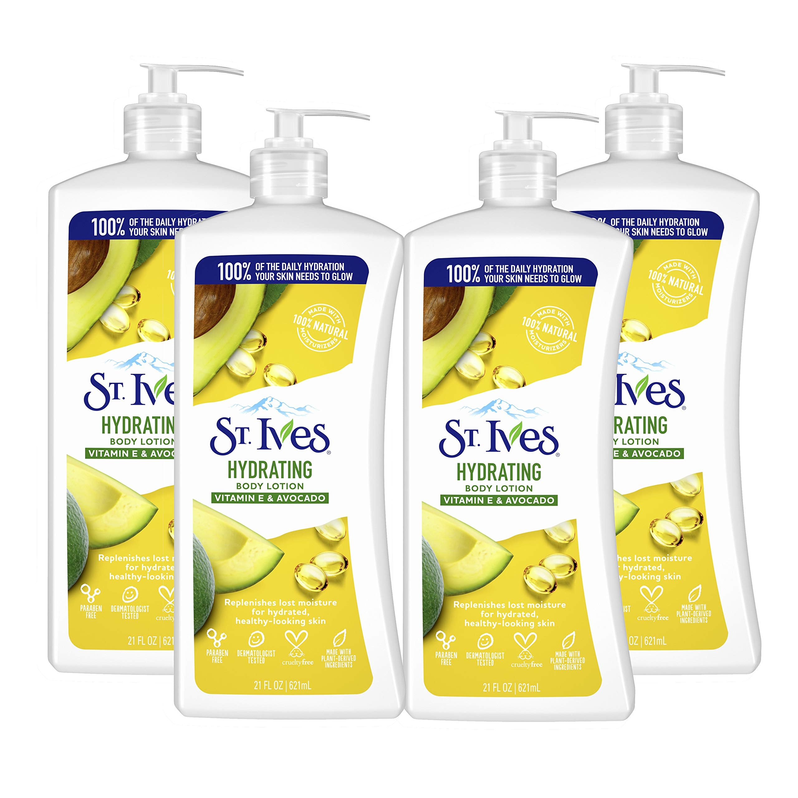 St. Ives hydrating lotion bottle pump showing quick absorbing moisture