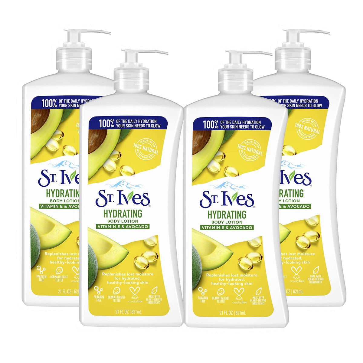 St. Ives hydrating lotion bottle pump showing quick absorbing moisture