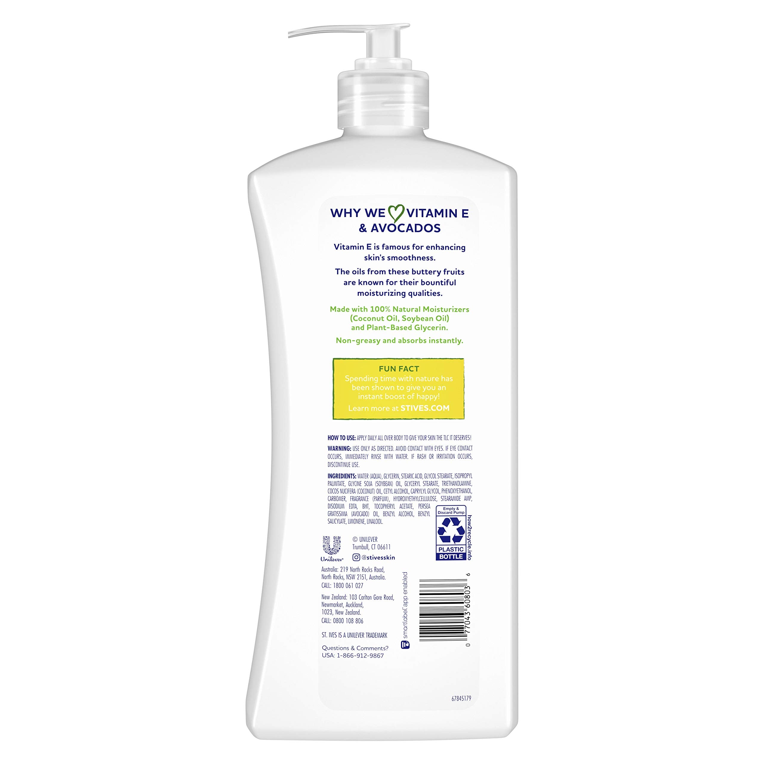 St. Ives lotion label closeup paraben-free dermatologist-tested