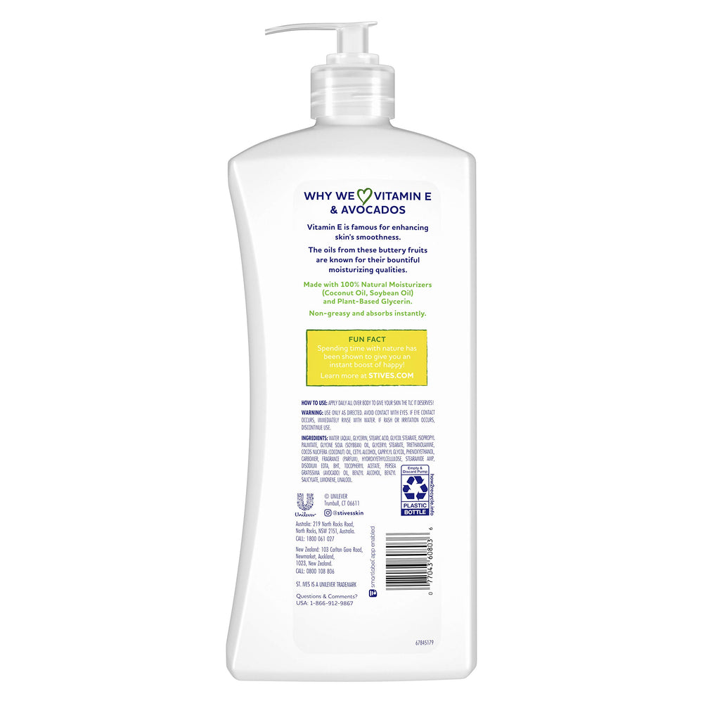 St. Ives lotion label closeup paraben-free dermatologist-tested