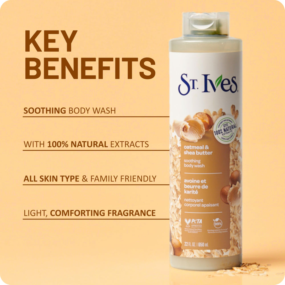 St. Ives label on recycled-plastic bottle highlighting sustainability