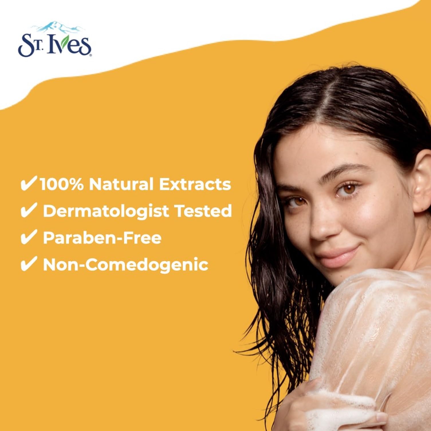 St. Ives exfoliante suave, partículas finas que dejan la piel suave tras la ducha.