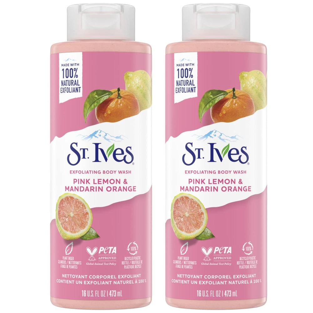 St. Ives Pink Lemon & Mandarin Body Wash bottle front for a bright shower routine.