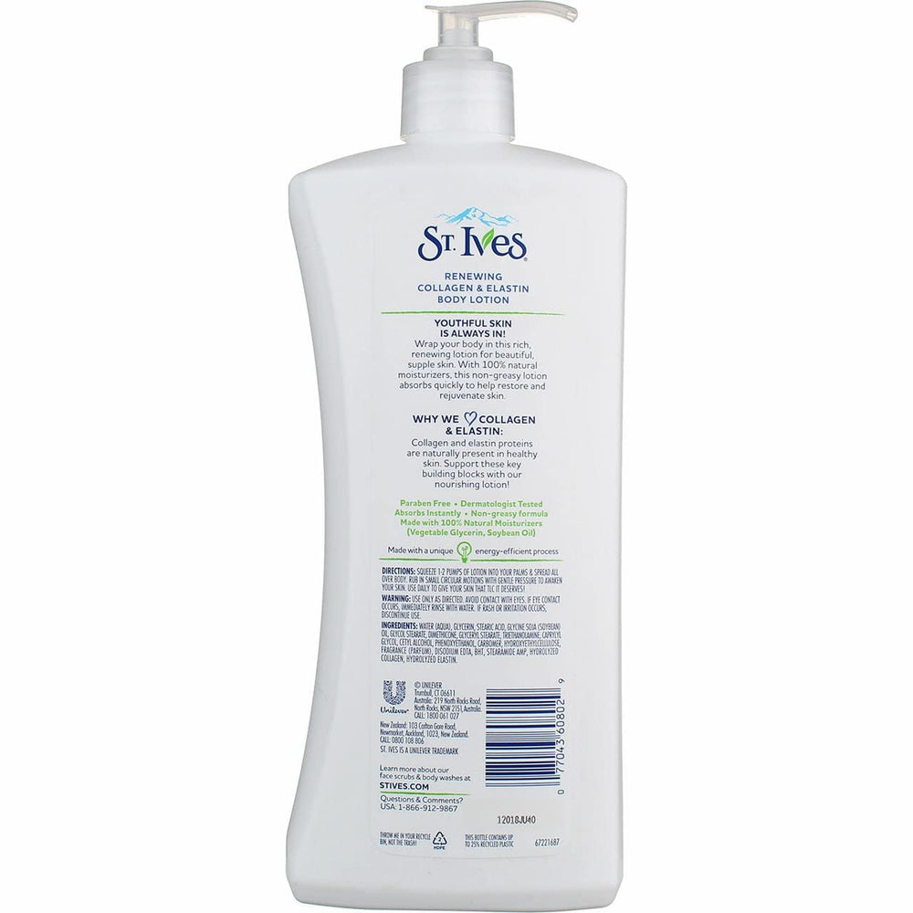 St. Ives Renewing Lotion pump dispense captured for easy daily application.