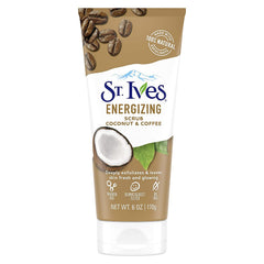 St. Ives Rise scrub with coffee coconut particles for gentle exfoliation and glow.