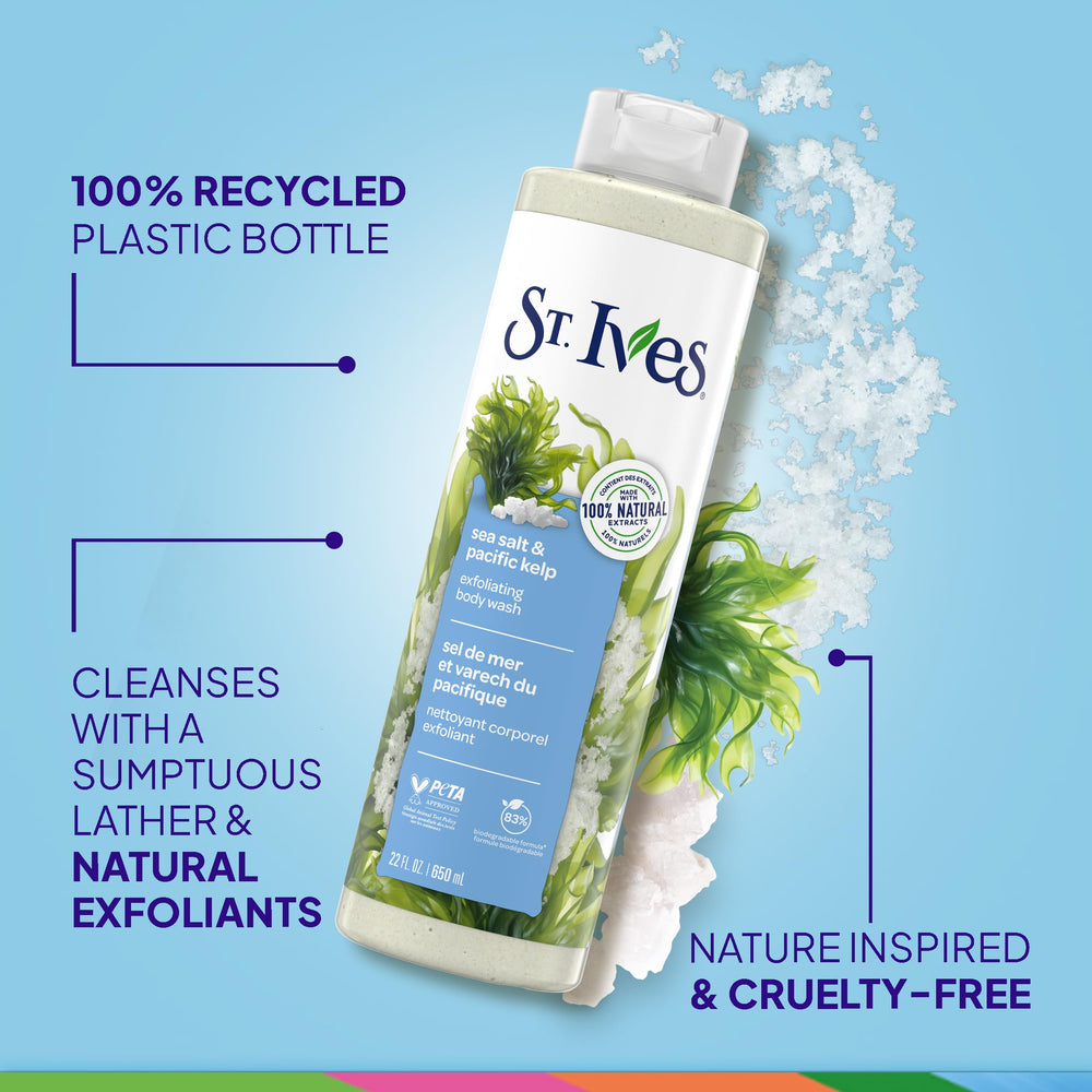 St. Ives Sea Salt & Pacific Kelp exfoliating lather demonstrates refreshing cleansing.