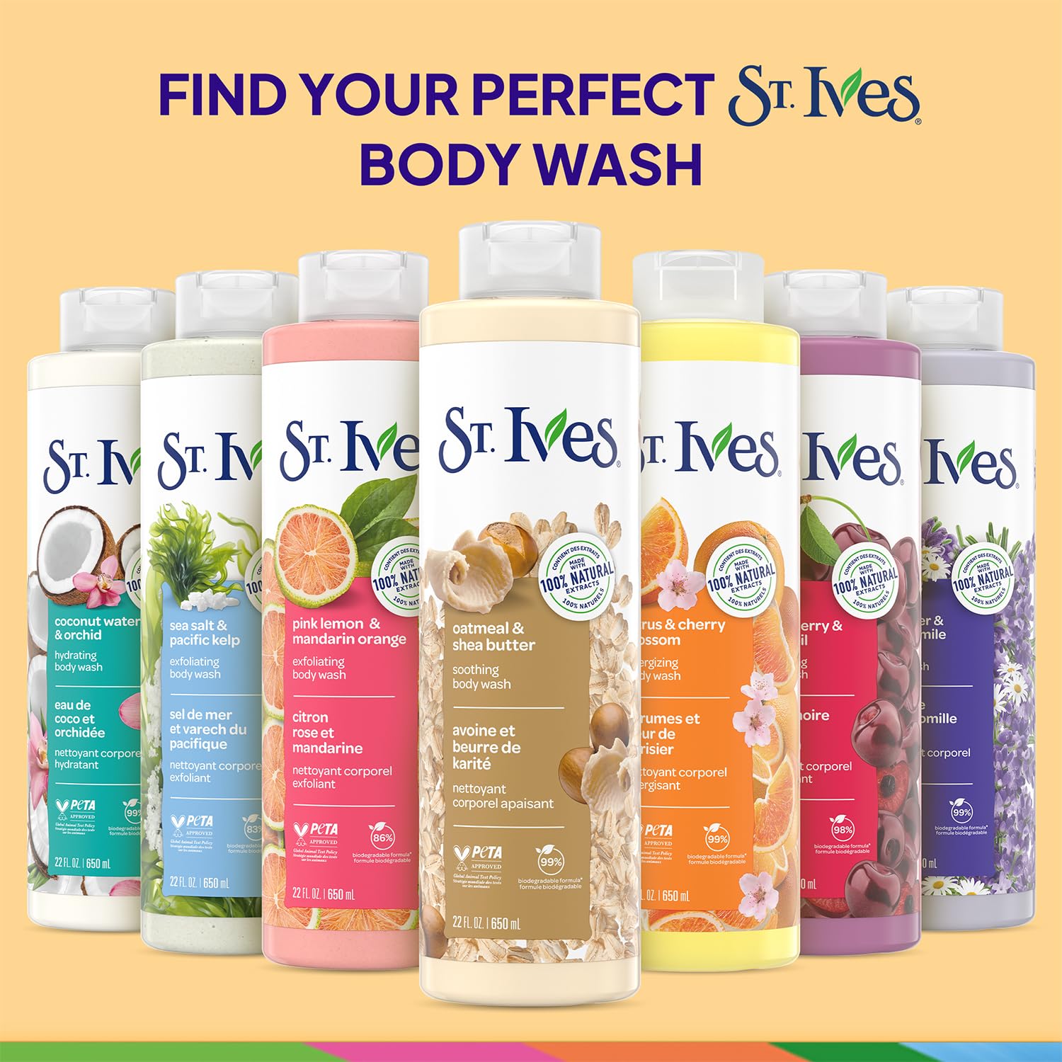 St. Ives shower essentials set foreground conveys pampering routine.