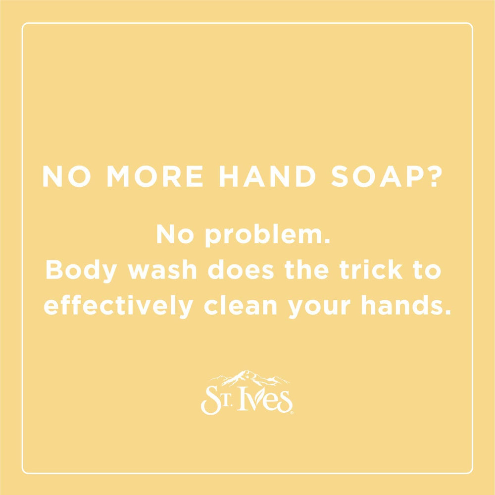 St. Ives body wash in shower with water droplets