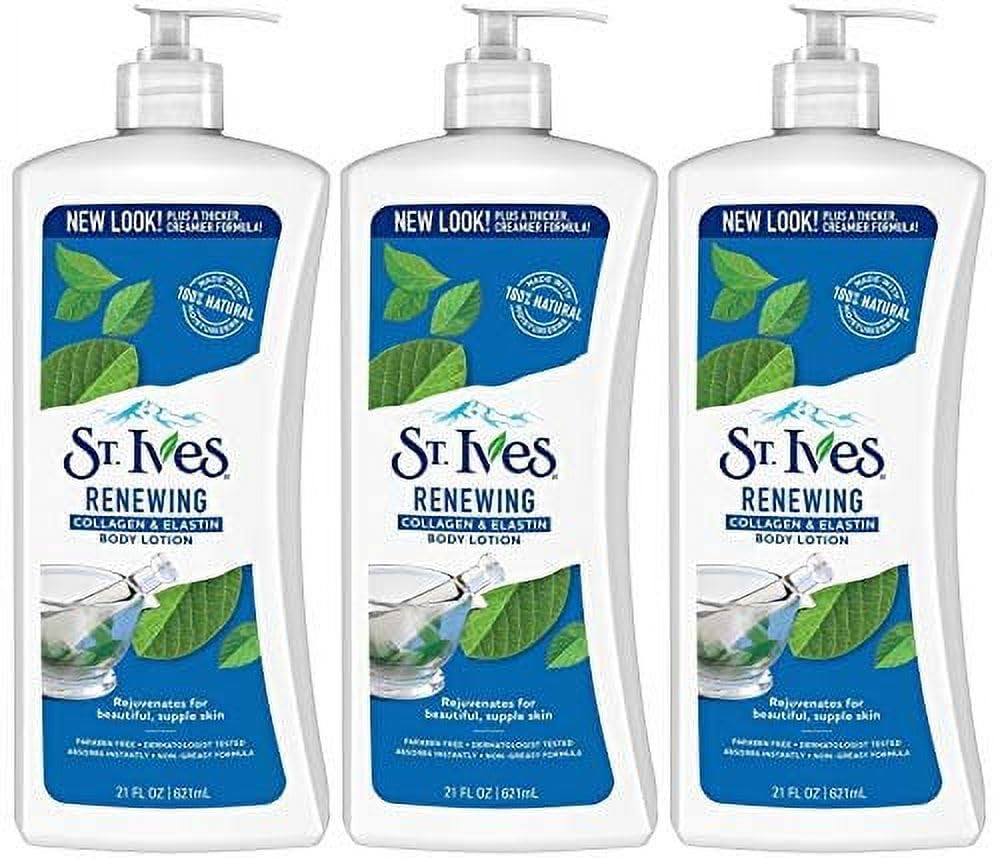 St. Ives Skin Renewing Body Lotion bottle delivers lightweight hydration with collagen elastin for smoother skin