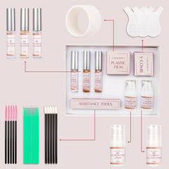 St. Mege kit open contents displaying five solutions and tools for easy lamination.