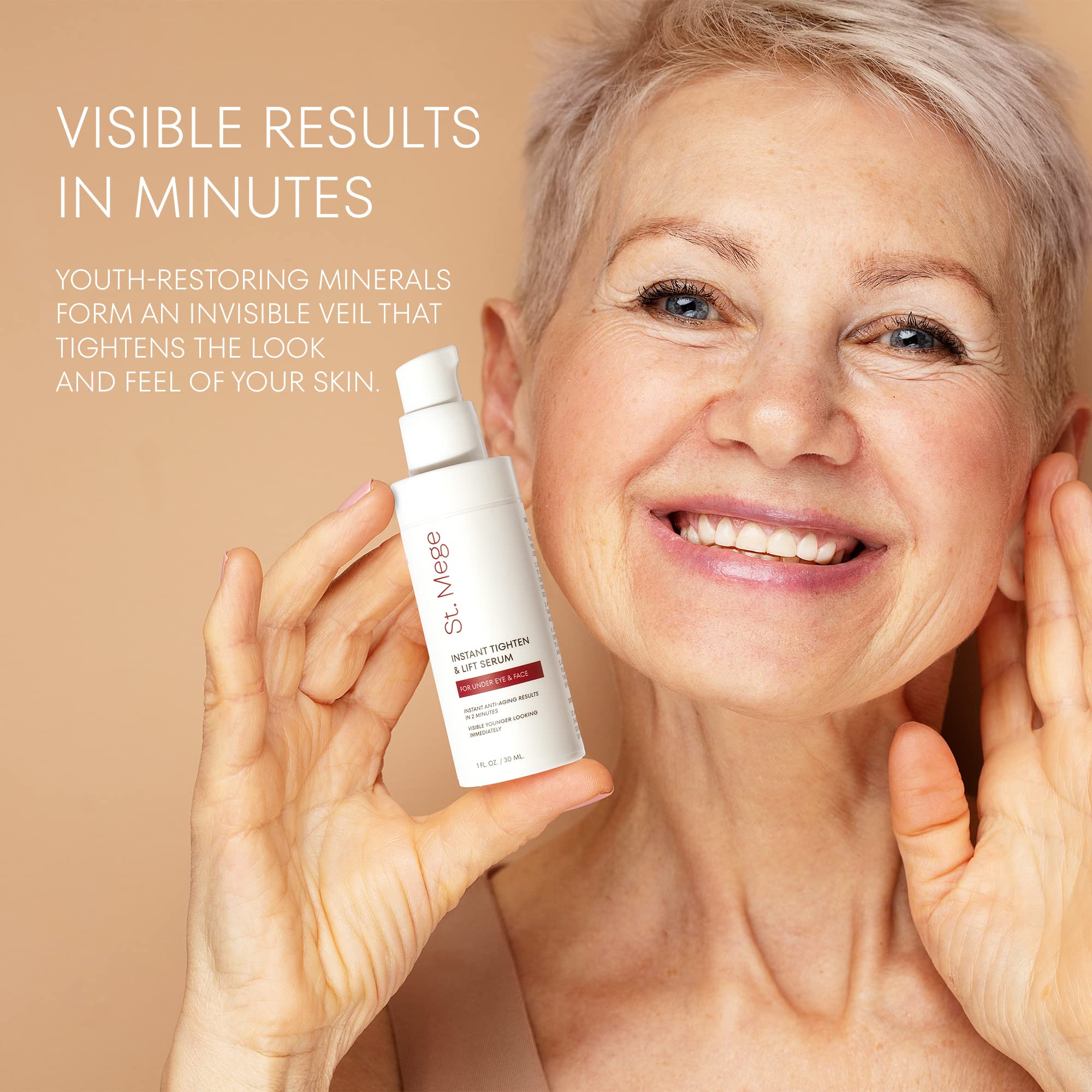St. Mege Face-Neck tightening cream swatch highlighting firming along jawline.