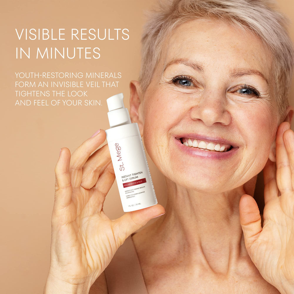 St. Mege Face-Neck tightening cream swatch highlighting firming along jawline.