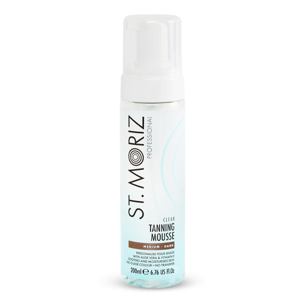 ST. MORIZ professional clear tanning mousse with aloe vera for soothing hydration and even application.