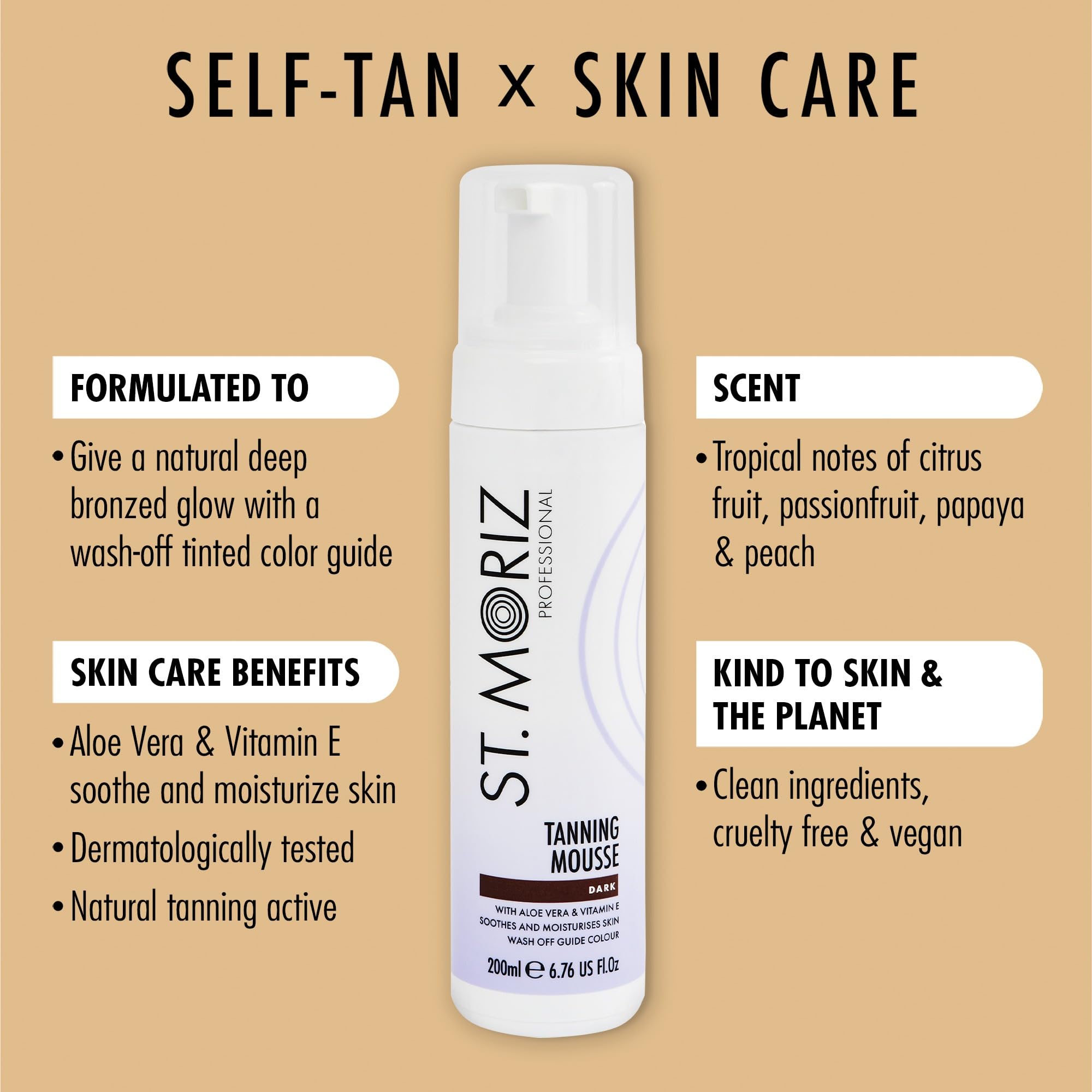 St Moriz Professional Dark Mousse foam closeup reveals rich texture for even application.