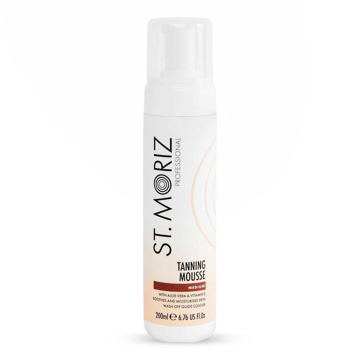 St Moriz Professional Medium Self Tanner Mousse bottle shows the guide color for easy, streak-free results.