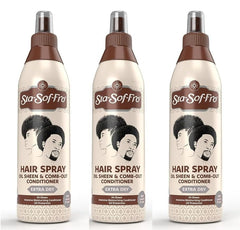 Sta-Sof-Fro hair spray bottle pour enables easy detangling on dry hair.