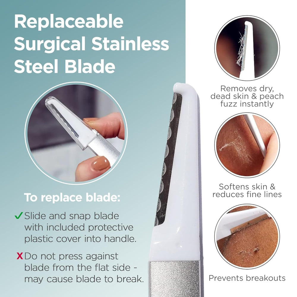 StackedSkincare dermaplaning tool in compact travel case for on-the-go exfoliation.