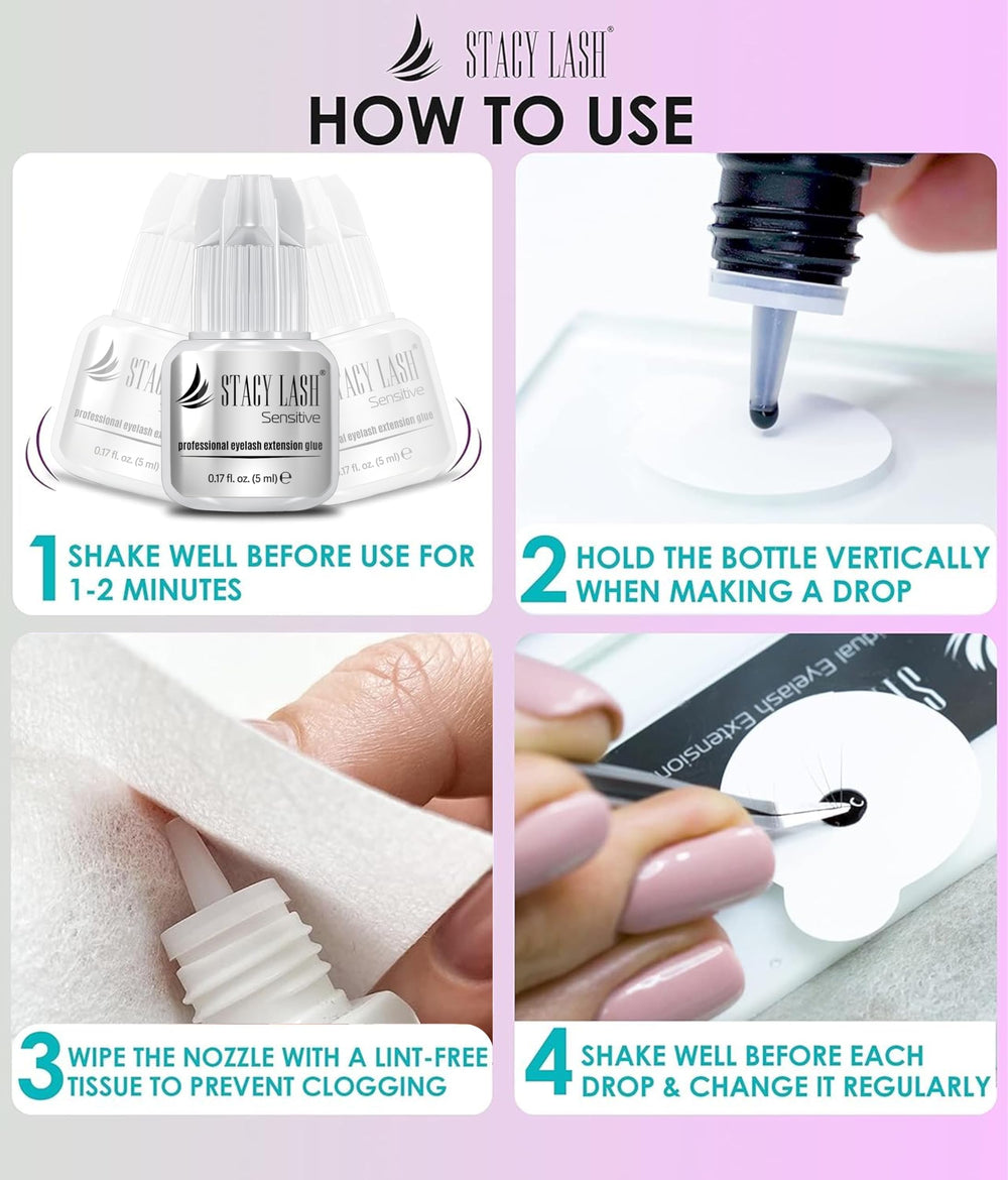 STACY LASH eye-safety emphasis image suggesting irritation-minimized professional use.