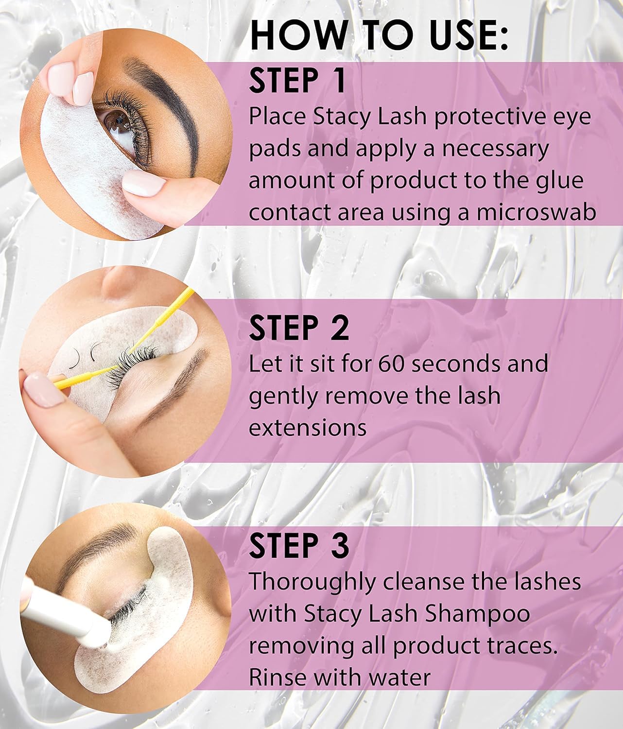 STACY LASH eyelash extension remover bottle-dispense — controlled dispensing minimizes contact with eyes.