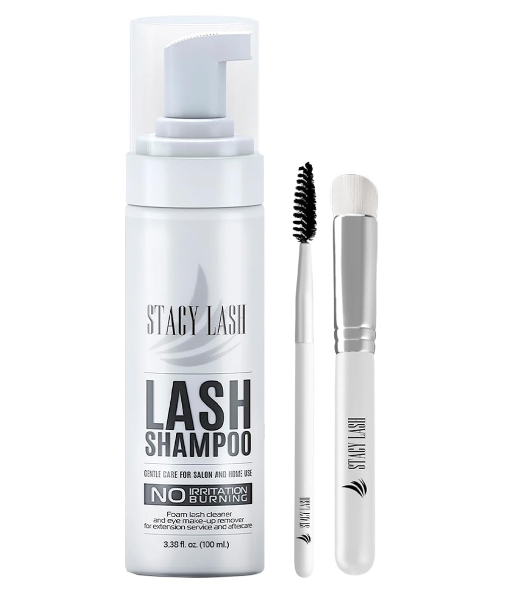 STACY LASH eyelash shampoo bottle with foaming formula for gentle lash cleansing
