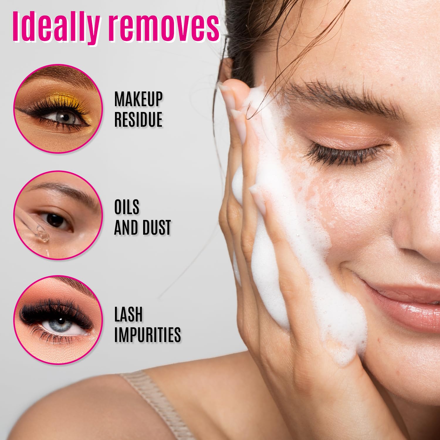 STACY LASH Lash Shampoo Kit, almohadillas desmaquillantes reutilizables para ojos.