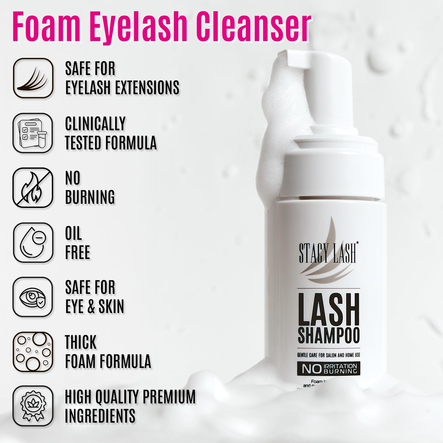STACY LASH Lash Shampoo Kit, cepillo de limpieza para extensiones de pestañas.