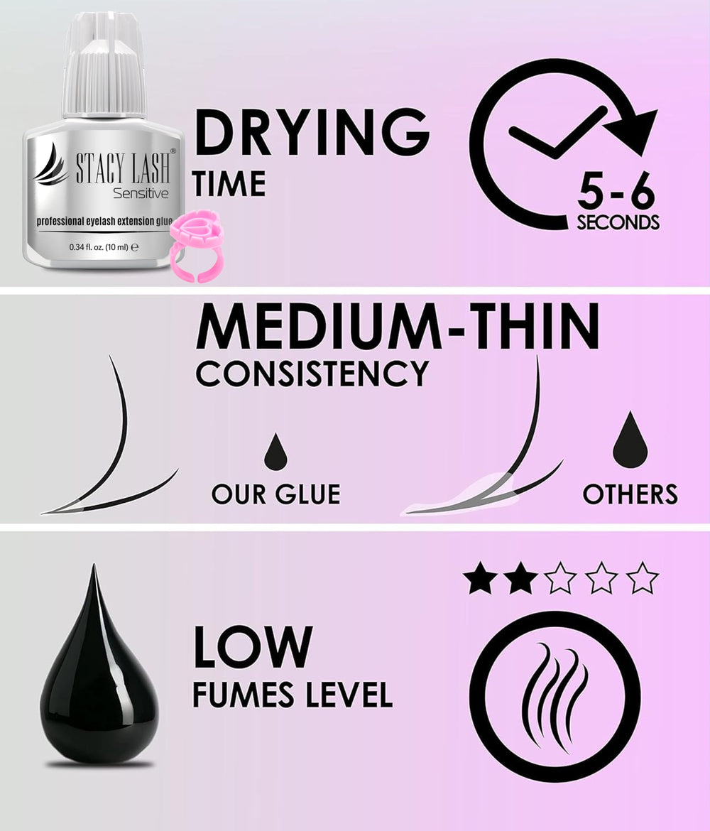 STACY LASH low-fumes adhesive supports comfortable salon sessions