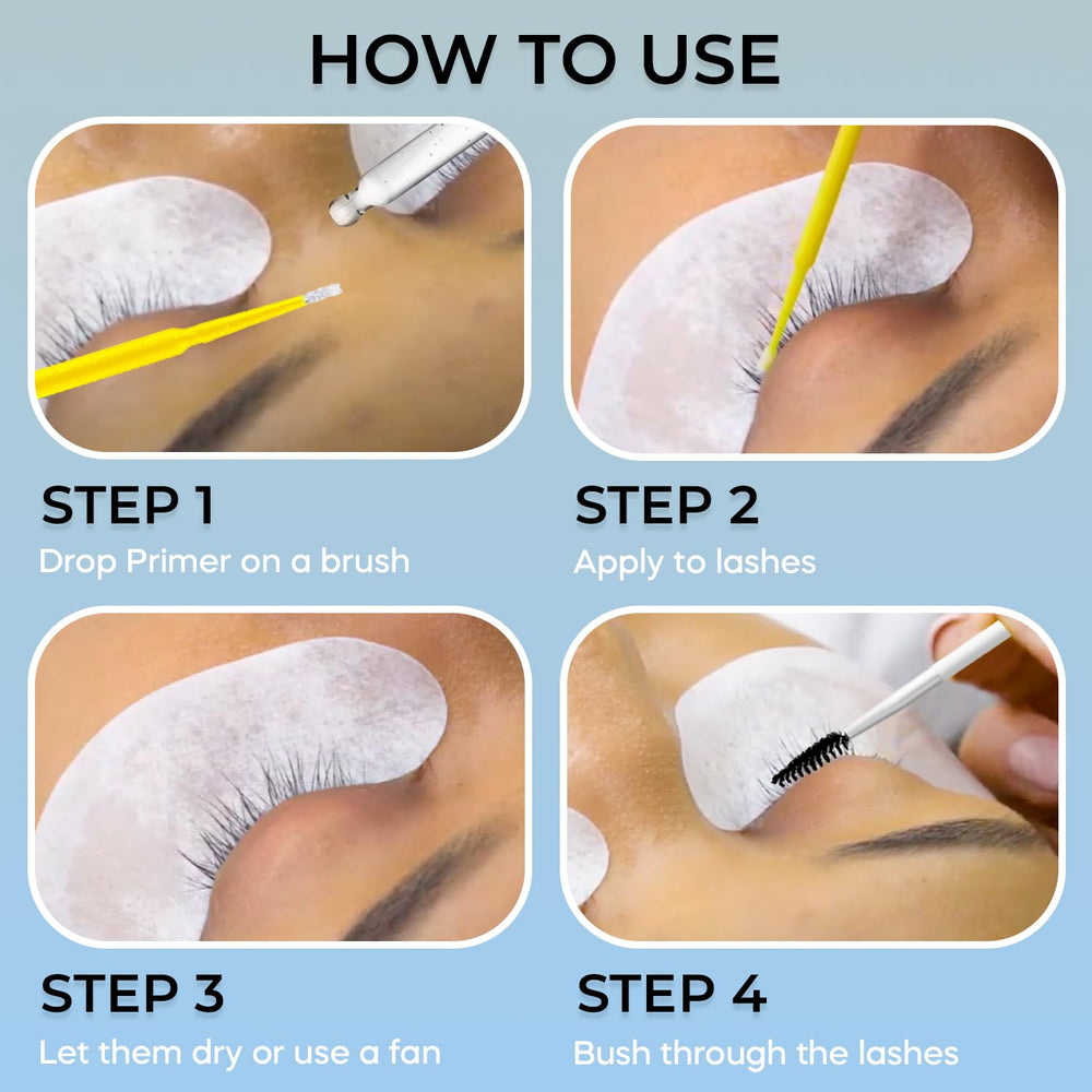 STACY LASH lash extension primer closeup illustrates post-shampoo bond prep for extensions.