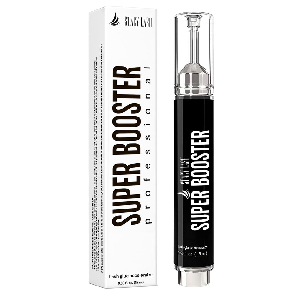STACY LASH Super Booster bottle close-up showing fast lash bond support