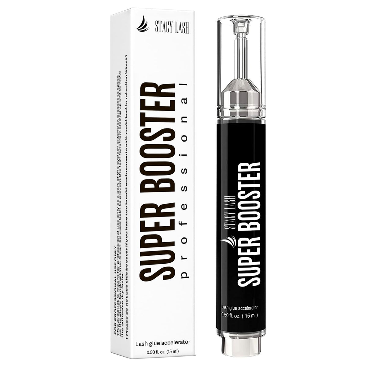 STACY LASH Super Booster bottle close-up showing fast lash bond support