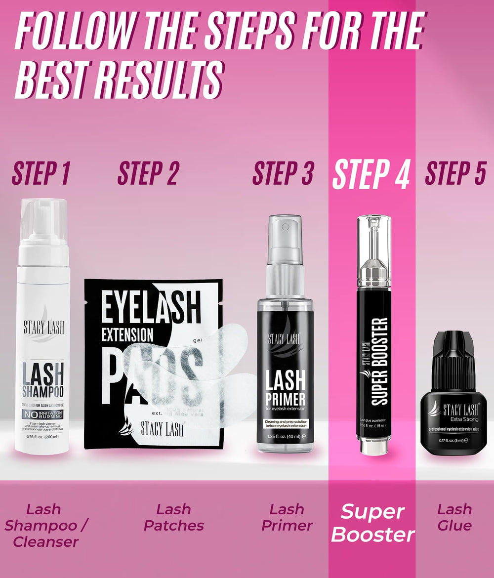 STACY LASH Super Booster lash fans stay open example in action