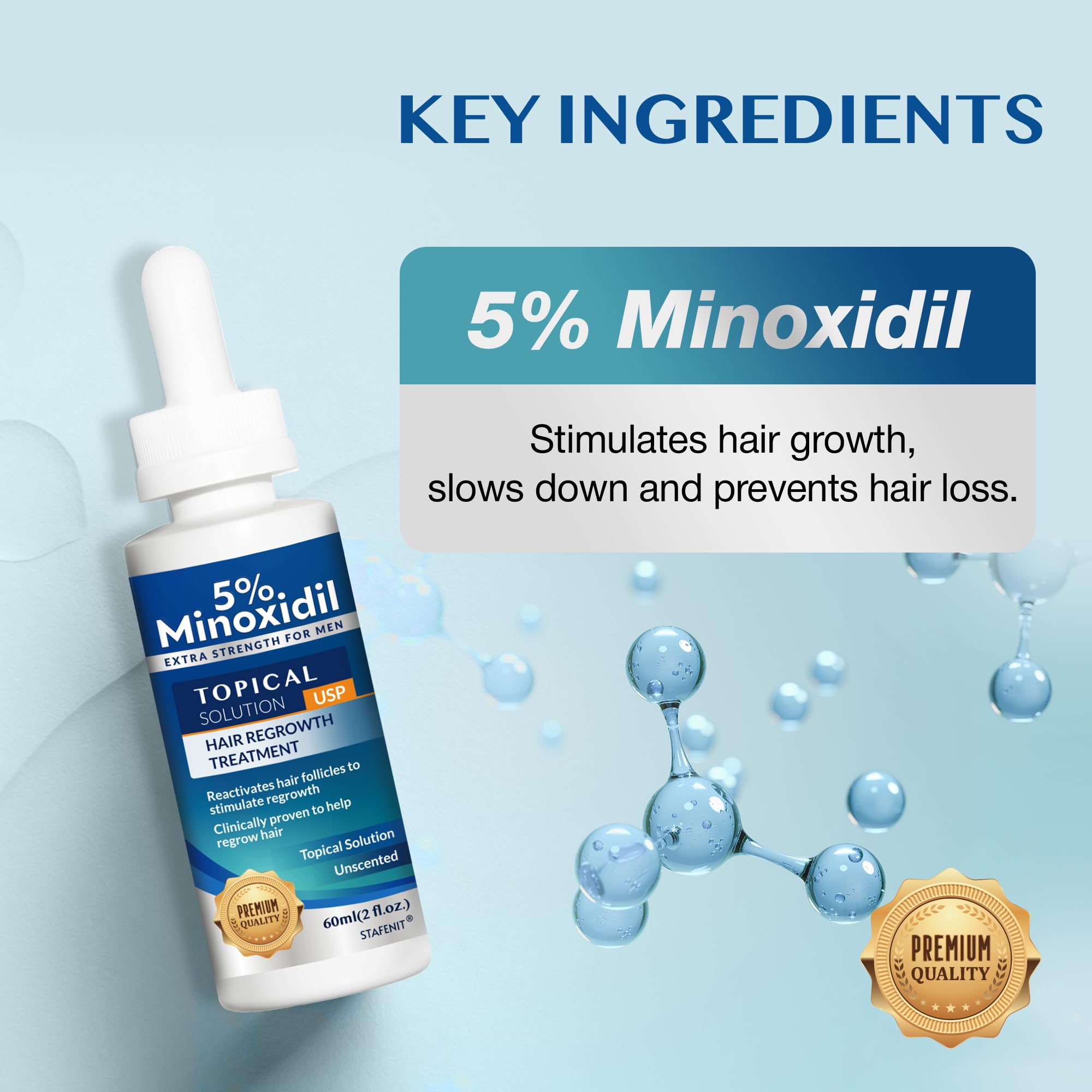 Stafenit minoxidil dropper applying precise dose to thinning areas.