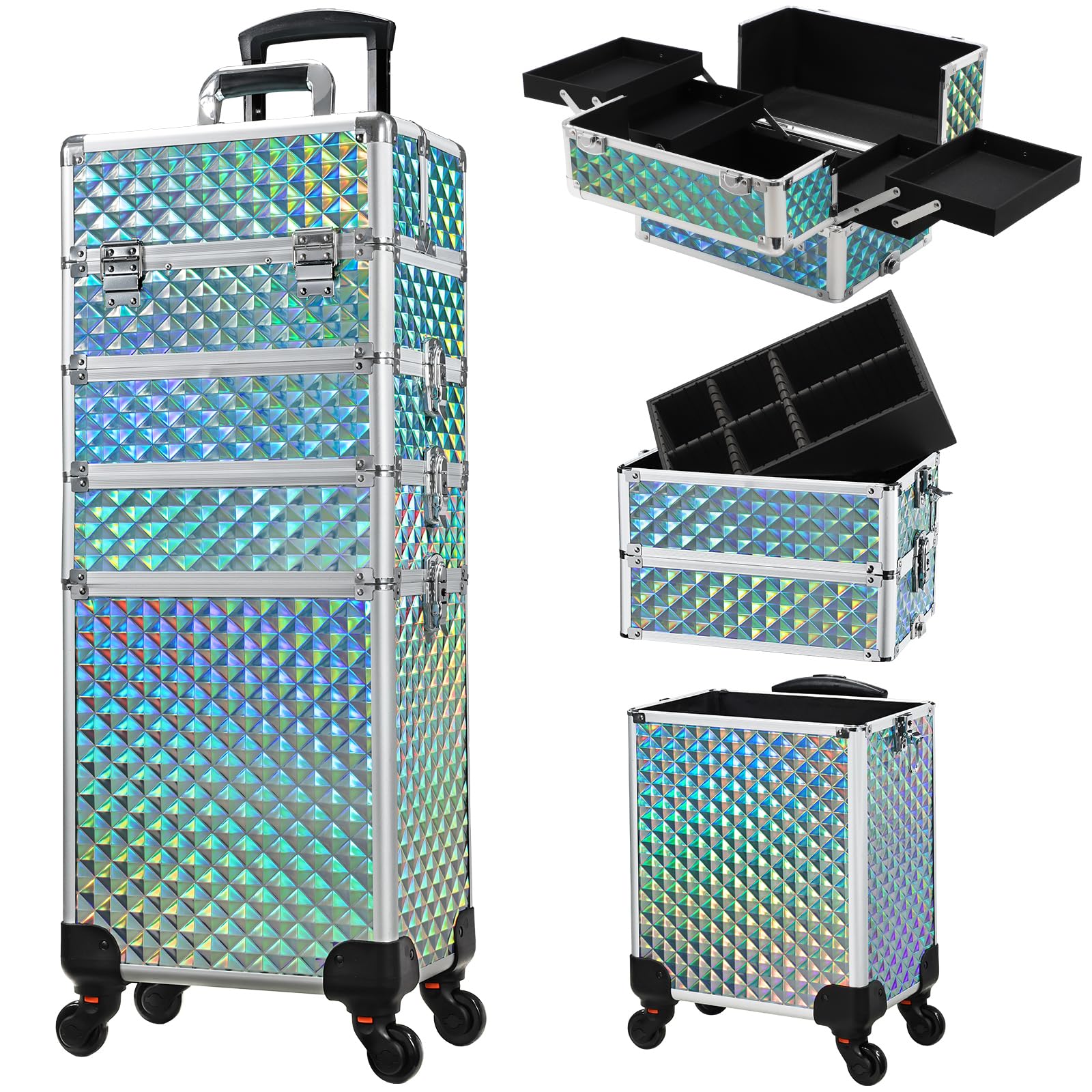 Stagiant rolling makeup case front view shows Watery Blue finish for stylish travel organization.